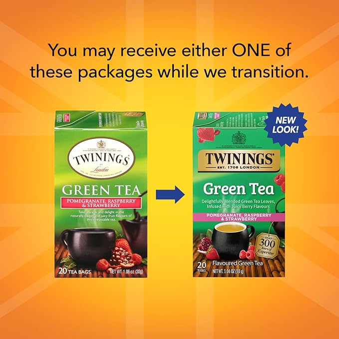 Twinings Green Tea with Pomegranate, Raspberry, and Strawberry - Caffeinated Green Tea Bags Individually Wrapped, 20 Count (Pack of 2)  - Bloomnest
