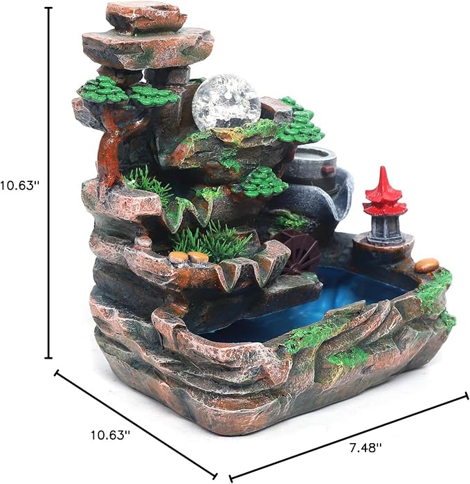 Tabletop Fountain Waterfall Meditation Fountain Indoor Fountain Office Home Relax Desktop Fountain Pool Includes Many Natural River Rocks LED Lights - Bloomnest