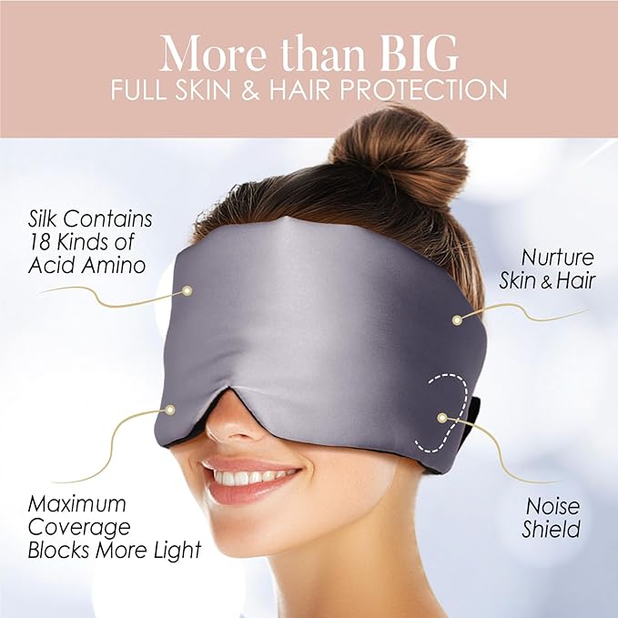 LULUSILK Reversible Mulberry Silk Sleep Mask for Women and Men, Adjustable Real Silk Eye Mask for Sleeping, Grey and Black, Pack of 1 - Bloomnest