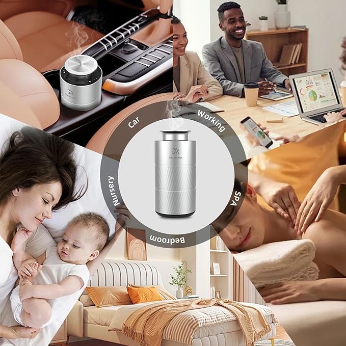 Car Aromatherapy Diffuser with Essential Oils, Portable Waterless Car Diffuser Air Freshener Battery Powered, Premium Aluminum 1/2/4H Timer 20ml Fragrance Machine for Men Woman Travel - Bloomnest