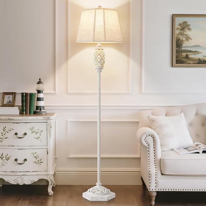 Luvkczc Rustic Floor Lamp with Floral Cutouts & Light, Vintage Farmhouse Style Standing Lamp Resin Floor Lamps for Living Room, Bedroom,Study (Bulb Included) - Bloomnest