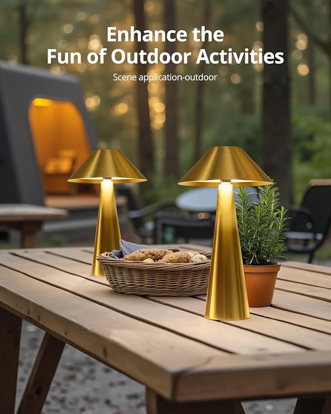 Bojim 2 Pack Rechargeable Cordless Table Lamp, Gold LED Battery Operated Wireless Table Lights, Touch for Color Changing Dimmable, IP54 Waterproof for Restaurant, Dining, Outdoor, Patio, Outside - Bloomnest