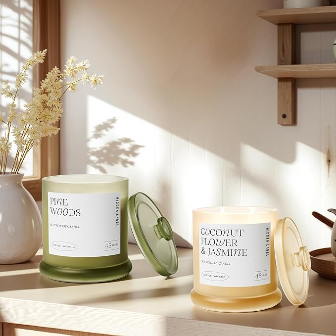 Hidden Label Coconut Flower & Jasmine Scented Candle | 2 Wick Large Candles for Home Scented 13oz 75Hour Long Lasting Slow Burning | Aromatherapy Candle for Home Decor, Stress Relief & Relaxation - Bloomnest