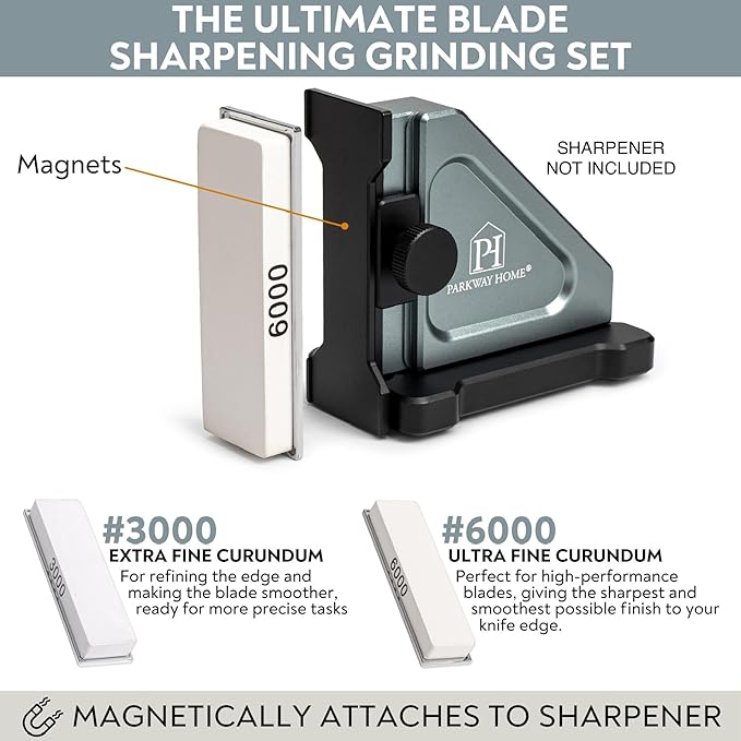 3000 & 6000 Grit Whetstone Plates Set – Extra Fine Corundum Sharpening Stones – Includes Leather Strop & Cleaning Eraser - Compatible Only with Parkway Home Adjustable Rolling Knife Sharpener - Bloomnest