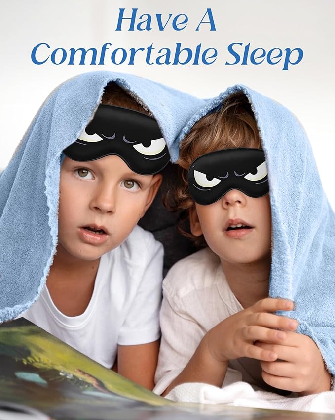 Sleep Mask for Kids - Silk Eye Mask for Sleeping Cute Cartoon Kids Sleep Mask for Boys Girls Teens Soft Smooth Adjustable Straps Silk Kids Eye Cover, Black White Eyes - Bloomnest