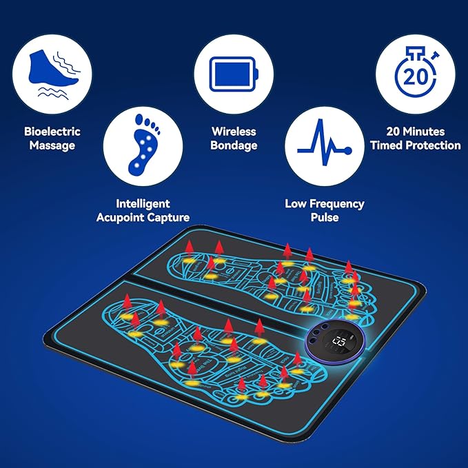 Beyn Health Expert Electronic Stimulator - Feet Massager Mat for Pain Plantar Relief,Muscle Relaxation, Portable & Rechargeable Foot Stimulator with 8 Modes &19 Levels with Remote Control-6 - Bloomnest