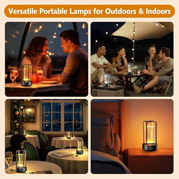 Portable Table Lamp for Outdoor Indoor: Cordless Rechargeable Desk Lamp with 3 Color Stepless Dimmable - Metal Battery Operated Small Lantern Light for Restaurant/Bedroom/Bar/Coffee Shop/Camping - Bloomnest