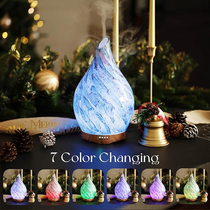 Porseme 280ml Glass Essential Oil Diffuser Aromatherapy Ultrasonic Cool Mist Humidifier 7 Running Hours Waterless Auto-Off Air Diffusers for Sleeping, Yoga, Office Working, Spa and Rest (Light Blue) - Bloomnest