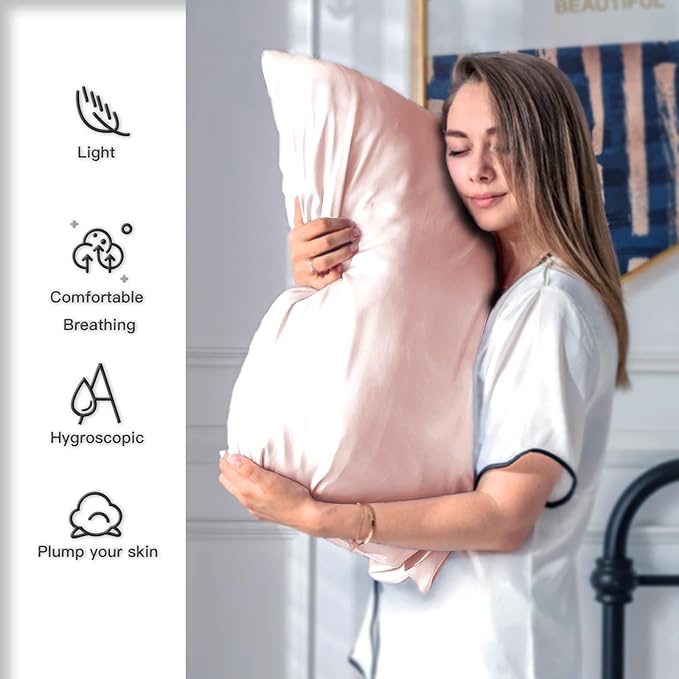 Mulberry Silk Pillowcase for Hair and Skin Pillow Case with Hidden Zipper Soft Breathable Smooth Cooling Silk Pillow Covers for Sleeping (Coral, King,1Pcs) - Bloomnest