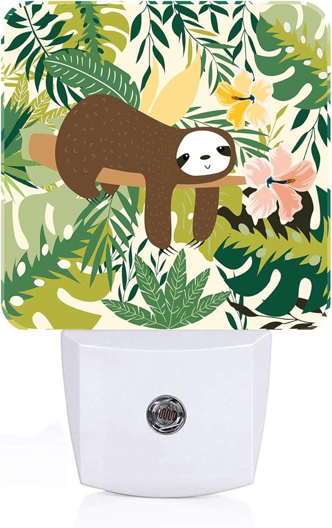 Cute Sloth in Jungle Night Light,Plug-in Night Lights with Dusk to Dawn Sensor for Stairway,Hallway,Bedroom Sleep Friendly Ideal for Women/Girls/Boys Gift,0.5w - Bloomnest