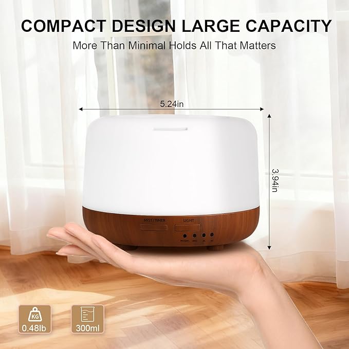 300ML Essential Oil Diffuser for Home, Aromatherapy Diffuser with Remote Control, 7-Color LED Light and 4 Timers, Quiet Auto-Off, Easy to Use for Bedroom Office - Bloomnest