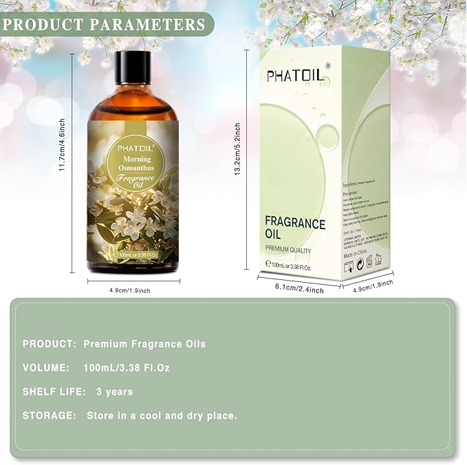 PHATOIL 100ML Morning Osmanthus Fragrance Oils, Huge 3.38fl.oz Bottle Morning Osmanthus Oil, Pure Aromatherapy Oils for Diffuser, Humidifier, Scented Oils for Soap, Candle Making - Bloomnest