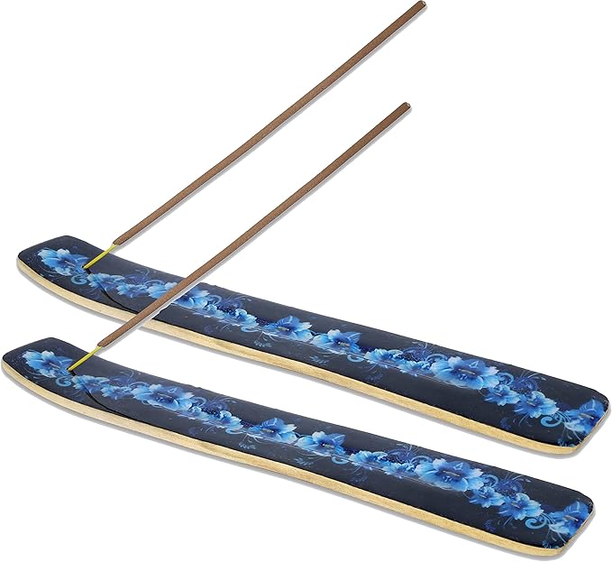 Bless-International Traditional-Handmade-Burner Wooden-Incense-Stick-Holder Ash-Catcher-Stand for-Aromatherapy-Meditation-Yoga (Meditation Time) 10 Inches, Pack of 2 - Bloomnest