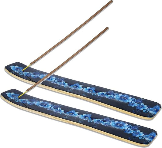 Bless-International Traditional-Handmade-Burner Wooden-Incense-Stick-Holder Ash-Catcher-Stand for-Aromatherapy-Meditation-Yoga (Meditation Time) 10 Inches, Pack of 2 - Bloomnest