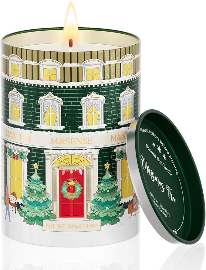 M&SENSE Christmas Tree Candles Pine Scented, Soy Wax 11.3oz 70 Hour Clean Burn Holiday Candles for Home, Winter Relaxing Aromatherapy Candle Gifts for Thanksgiving, Housewarming - Bloomnest