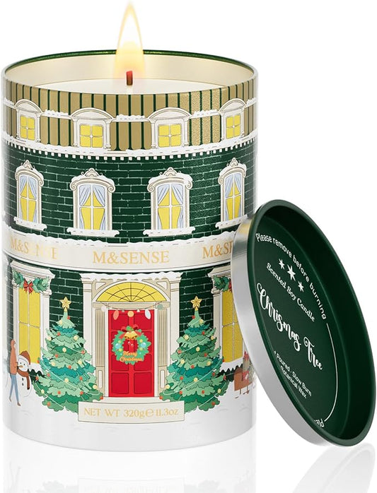 M&SENSE Christmas Tree Candles Pine Scented, Soy Wax 11.3oz 70 Hour Clean Burn Holiday Candles for Home, Winter Relaxing Aromatherapy Candle Gifts for Thanksgiving, Housewarming - Bloomnest