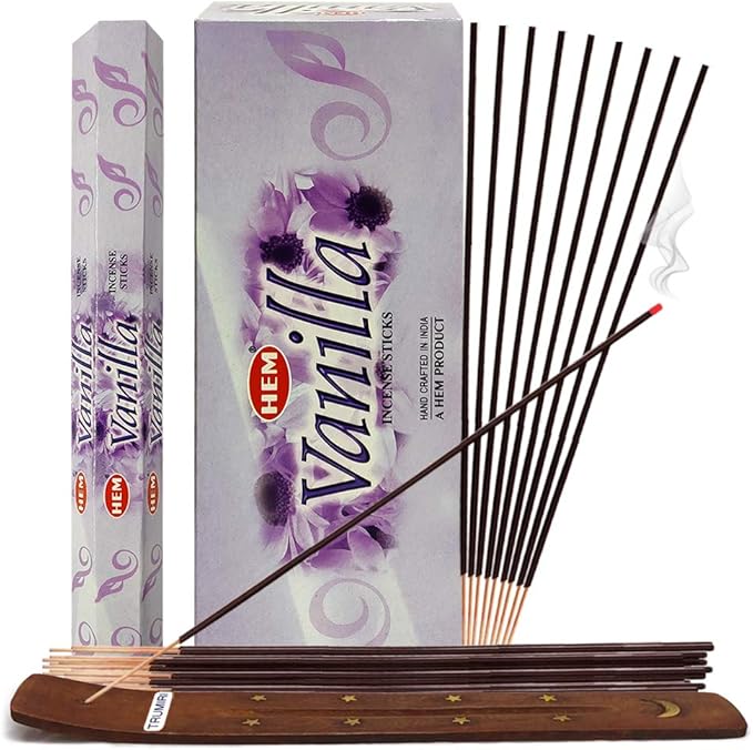 TRUMIRI Vanilla Incense Sticks & Holder Bundle: 121 Pieces (6 Packs of 20), 1 Set TRUMIRI