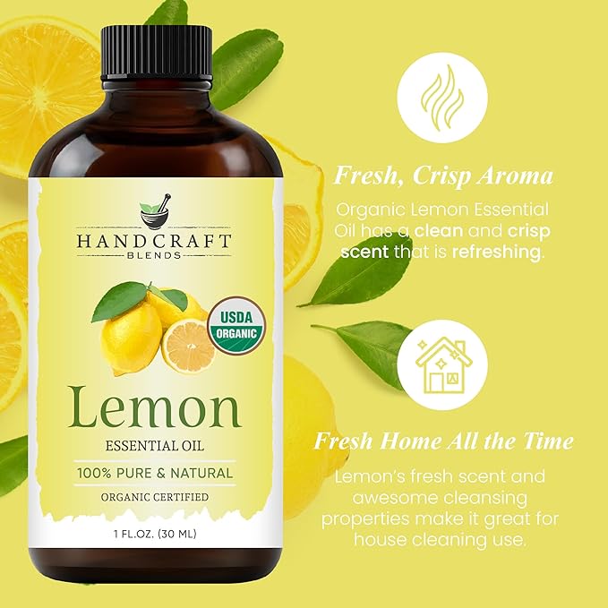 Handcraft Blends Organic Lemon Essential Oil – 1 Fl Oz – 100% Pure and Natural – Premium Grade Essential Oil for Diffuser and Aromatherapy HandcraftBlends