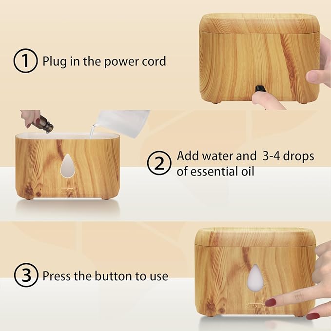 Flame Diffuser for Essential Oils, 200ml Ultrasonic Aroma Diffusers with Cool Mist, Aromatherapy Diffuser with Auto-Off Protection, Small Humidifier for Home,Office,Bedroom,Gift (Wooden Grain) - Bloomnest