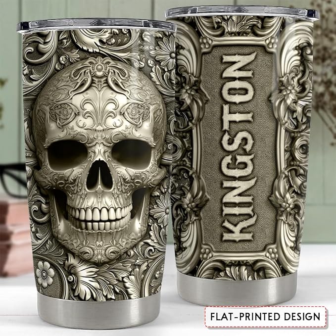 SANDJEST Personalized Skull Tumbler Stainless Steel Tumblers 20oz 30oz Coffee Travel Mug Cup Gift for Men Birthday - Bloomnest