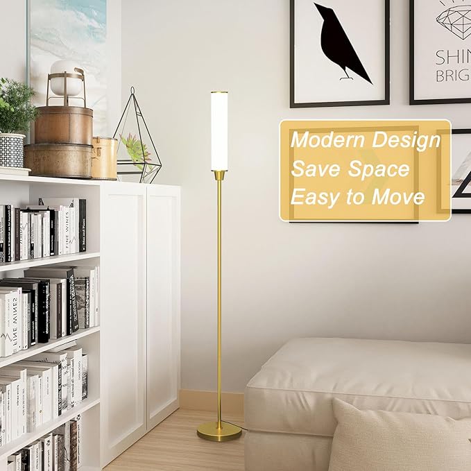 Floor Lamp with Remote Control,Bright Floor Lamps for Living Room/Bedroom/Office, Stepless Adjustable 3000K-6000K Colors and 10-100% Brightness,Standing Light with Foot Switch (Brass Gold) - Bloomnest