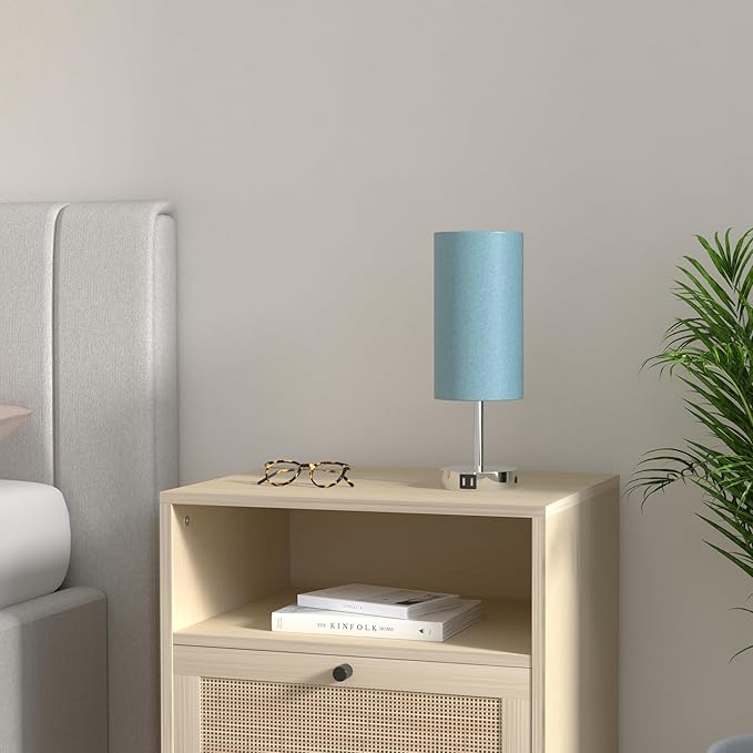 Yarra-Decor Bedside Lamp with USB Port - Touch Control Table Lamp for Bedroom 3 Way Dimmable Nightstand Lamp with Round Denim Fabric Shade for Living Room, Dorm, Home Office (LED Bulb Included) - Bloomnest