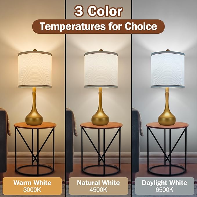 23" Farmhouse Table Lamp Set of 2, Golden Metal Modern Bedside Lamps for Living Room, 3 Color Temperature Rustic Table Lamps for Bedroom, Night Stands, Dorm,Office, Home Décor (Bulb Included) - Bloomnest