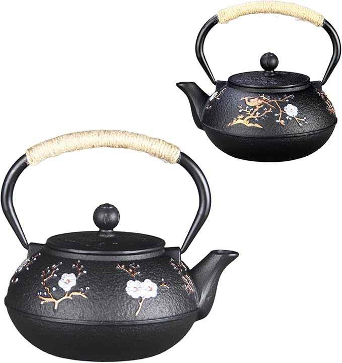 Cast Iron Teapot SECHUDO Teapot for Stovetop Safe Coated with Enameled Interior,Japanese Beautiful Tea Kettle with Stainless Steel Infuser for Loose Tea (30.4oz Plum Blossoms and Bird Pattern) - Bloomnest