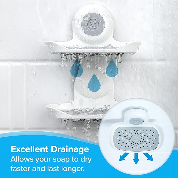 SlipX Solutions Double Soap Saver, Strong Hold Suction Cup Soap Holder, Must Have Universal Kitchen & Bathroom Shower Accessories, No Drilling, No Tools, Rust-Proof, Removable, White - Bloomnest