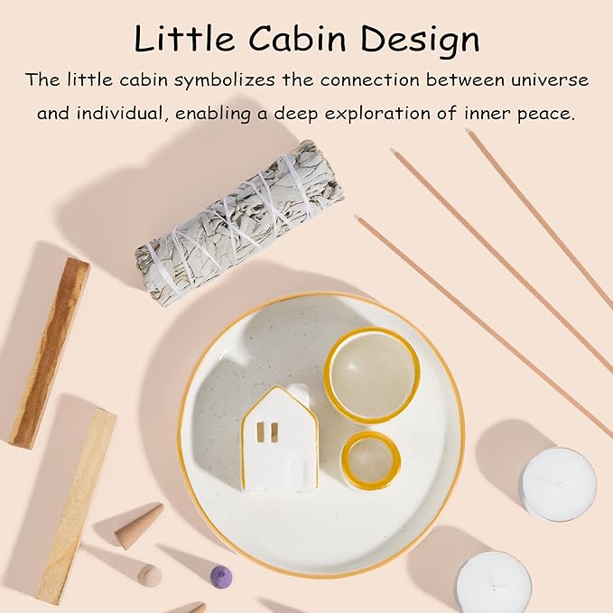 ZenBless 5 in 1 Incense Holder Burner for Palo Santo, Sage, Incense Sticks/Cones and Candle - Ceramic Incense Cone Smudge Tray,Aromatherapy Home Decoration - Bloomnest