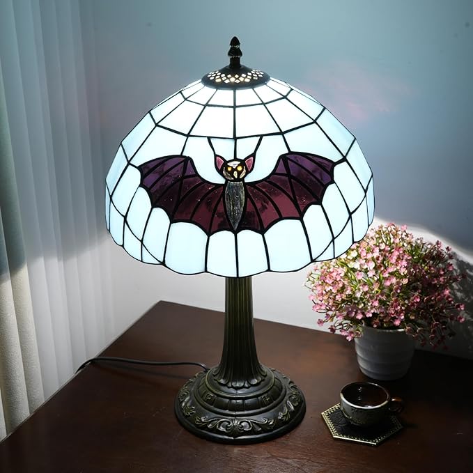 Tiffany Lamp Stained Glass Lamp 12 Inch Tiffany Style Blue Background With Black Bats Bedside Lamp Classical Art Decor Bedroom Living Room Dining Dormitory Table Vintage Home Decor The Ideal Gift - Bloomnest