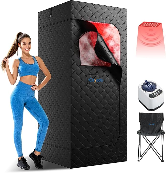 Infrared Sauna Box, Portable Sauna with 660nm Red Light Therapy & 850nm,5-Layer Waterproof, 3L 1300W Steamer,Folding Chair,for Home Sauna Spa Personal Saunas Tent Indoor Outdoor Bloomnest