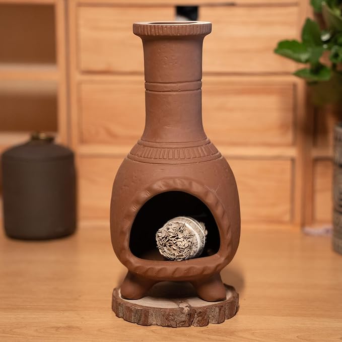 Handmade Terracotta Palo Santo Holder Burner for Smudging and Meditation - Mexican Style Chiminea Clay Incense Dish for Wiccan Altar and Negative Energy Cleansing - Bloomnest