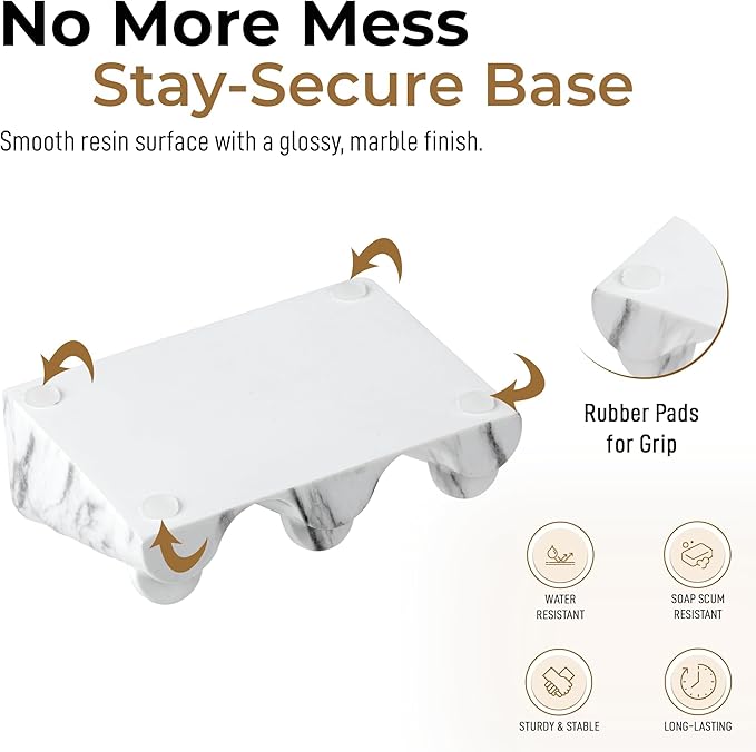 DOXOLOGY White Marble Soap Dish Bathroom Organizer - Resin Soap Dish with Rectangular Design 3.7" L x 2.8" W - Self Draining Soap Dishes Keeps Countertop Neat - Marble Look Soap Tray for Sink - Bloomnest