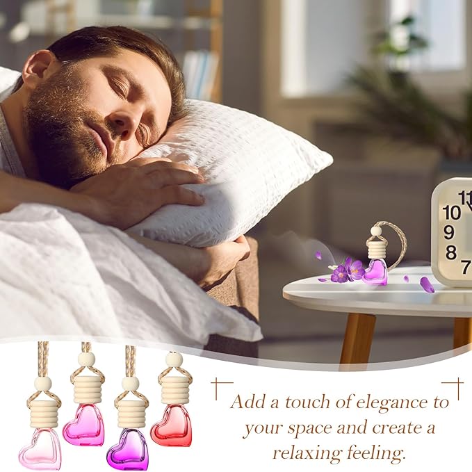 Rtteri 100 Pcs Hanging Car Air Freshener Diffuser Bottles Empty Glass Perfume Diffuser Vials Refillable Oil Aromatherapy Pendant with Wooden Caps and Hanging String for Car Home Office Decor(Heart) - Bloomnest