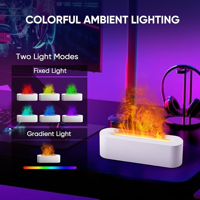 Essential Oil Diffuser, Fireplace Flame Fire Oil Diffuser, 150ml Ultrasonic Cool Mist Aromatherapy Humidifier, Scent Aroma Diffuser with 7 Colors Light, Timer & Auto-Off for Home, Room (White) - Bloomnest
