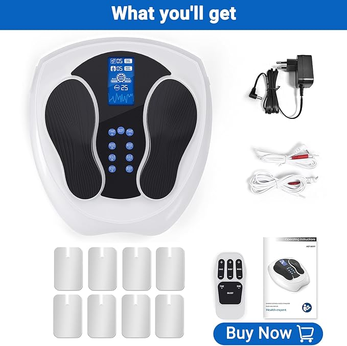 Foot Stimulator for Neuropathy Pro, EMS Foot Massager for Neuropathy with 8 TENS Pad, Feet Nerve Muscle Massager for Pain Relief, Blood Circulation, Plantar Fasciitis, 99 Intensities - Bloomnest