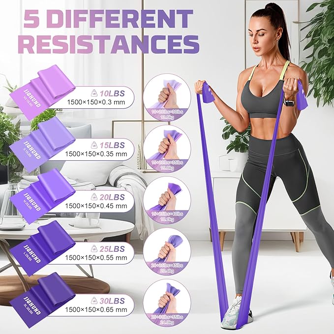 5 Pcs Resistance Bands, Professional Exercise Bands Elastic Stretch Bands for Fitness Yoga Pilates Stretching Strength Training, Workout Bands for Women and Men Home Gym - Bloomnest