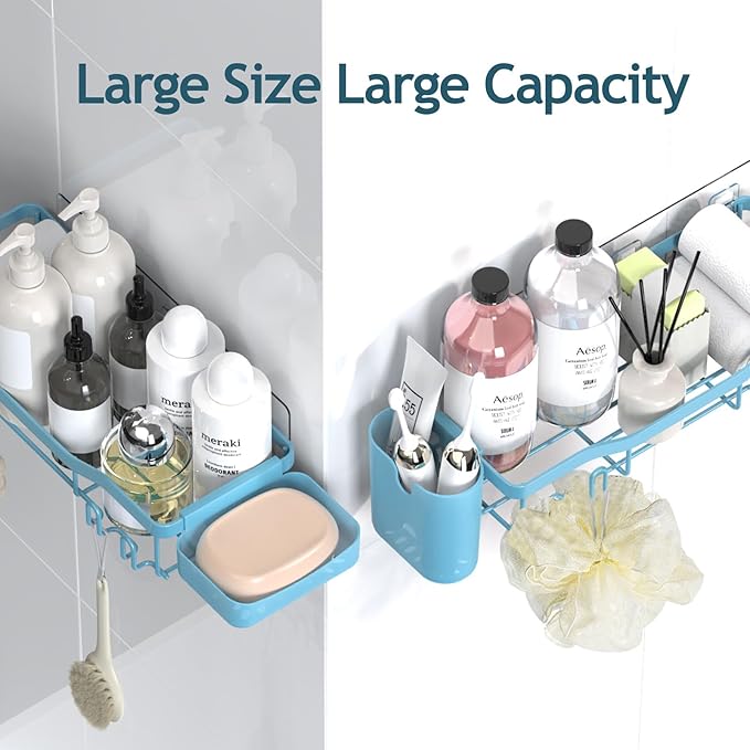 Shower Caddy Adhesive Shower Organizer 7-Pack, Rustproof Stainless Steel Bathroom Shelves, Large Capacity No-Drill Rack Storage Accessories with Soap Dish Toothbrush Holder Hooks - Bloomnest