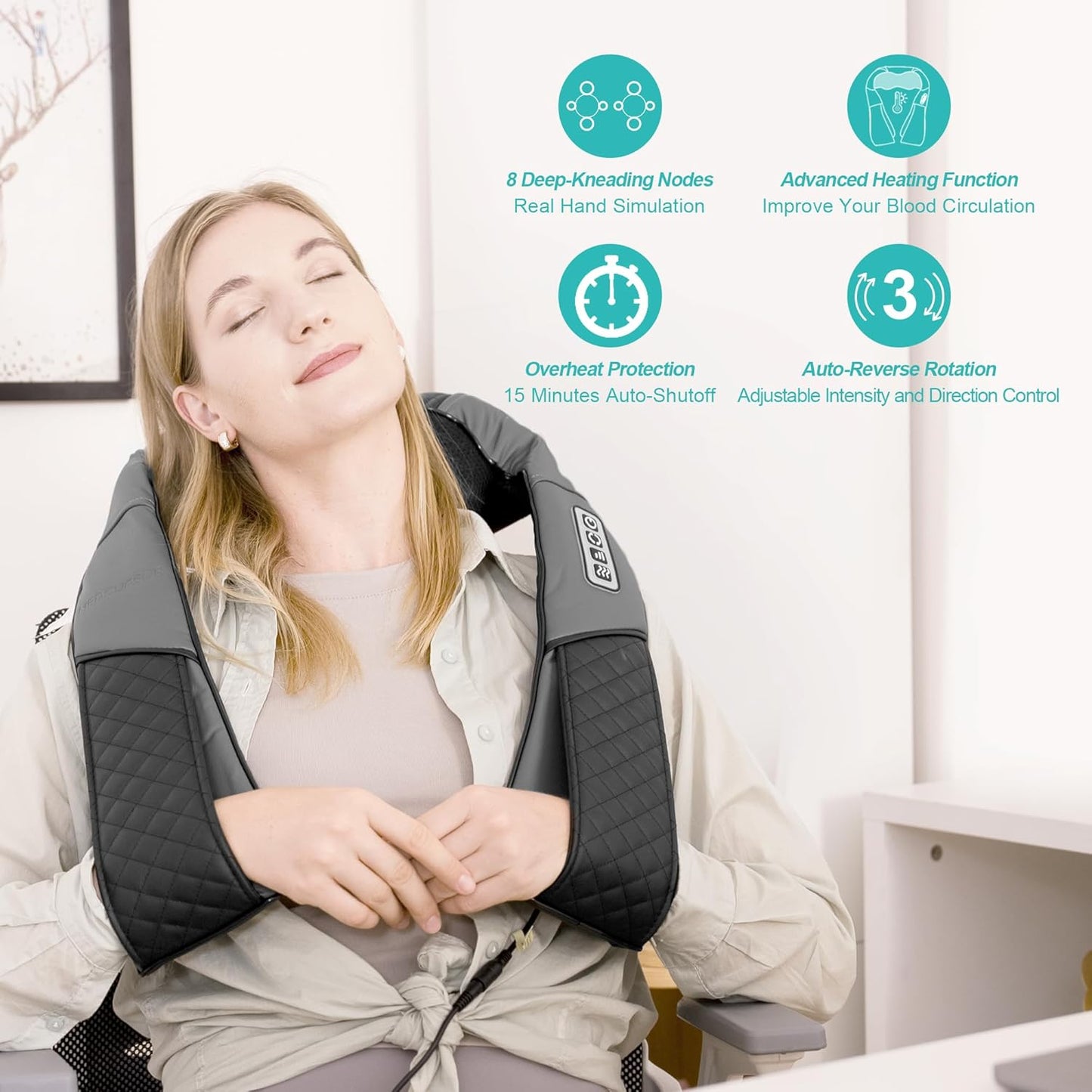 Medcursor Neck Massager, Portable Electric Shiatsu Back Massage Device with Heat, Deep Tissue 3D Kneading Pillow for Muscle Pain Relief (No Battery)