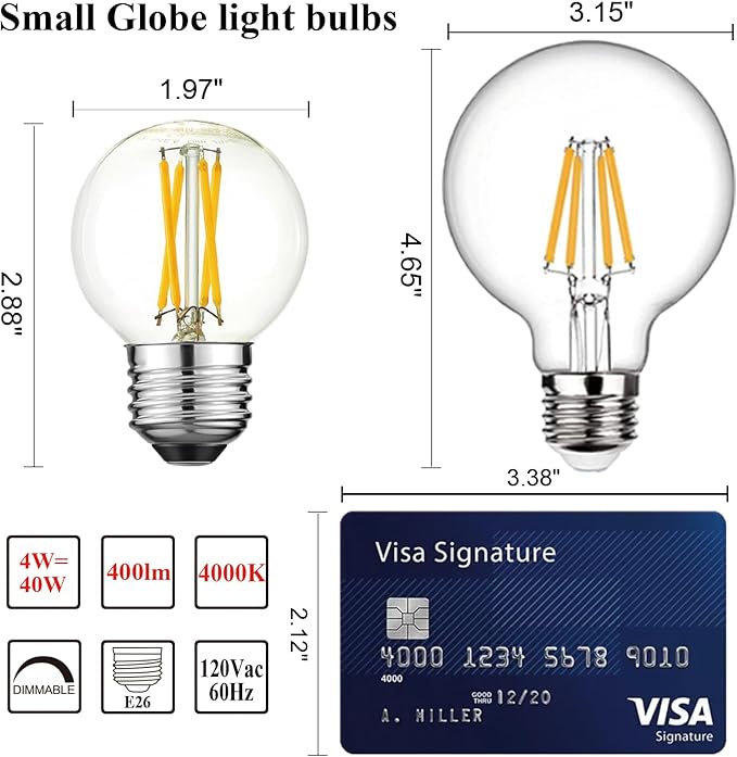 Arberlic G16.5 Light Bulb dimmable,4W E26 LED Bulb Equivalent 40 watt e26 Bulb,Neutral White 4000K,400lm,CRI>85,AC120V,Edison Style,Clear Glass,Flicker Free,Pack of 6 - Bloomnest