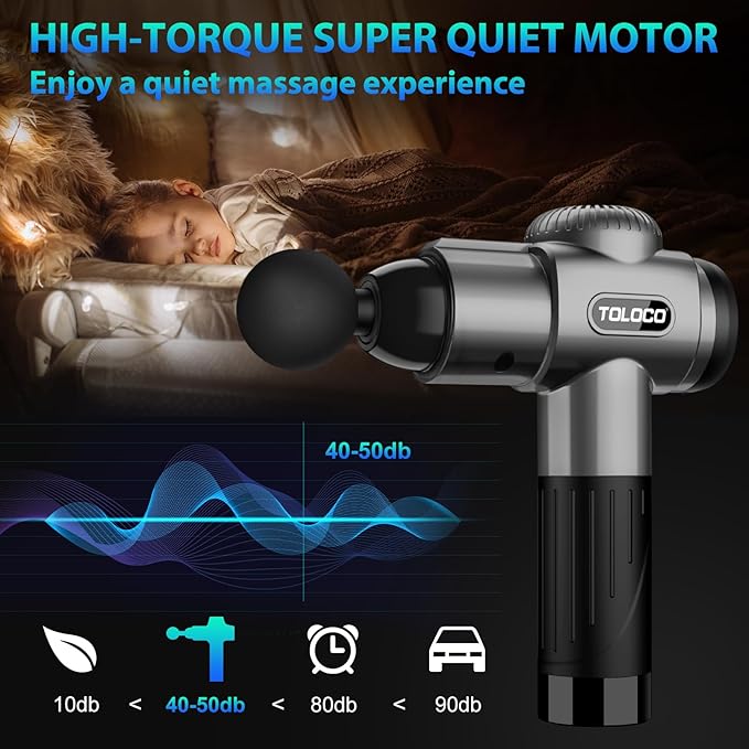 TOLOCO Massage Gun, Deep Tissue Back Massager for Athletes with 10 Massage Heads, Electric Muscle Percussion Massager for Any Pain Relief, FSA and HSA Eligible, Gifts for Fathers Day, Grey - Bloomnest