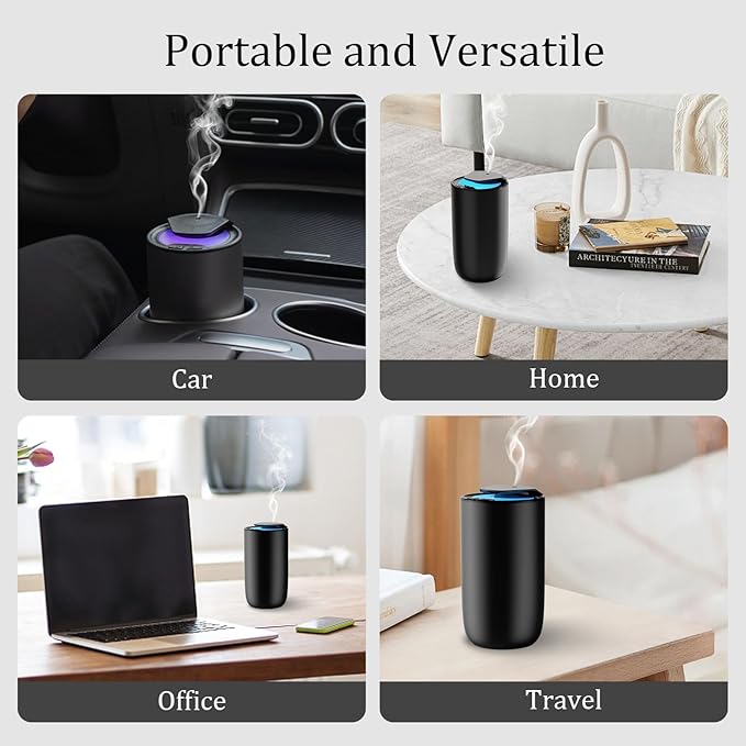 Waterless Diffuser for Essential Oil, Rechargeable Mini Fragrance Scent Air Machine, 3-Color Ambient Night Light, Aluminum, 0.51 Oz/15mL, 3 Countdown Timers & 3 Mist Levels for Home, Car, Titanium - Bloomnest