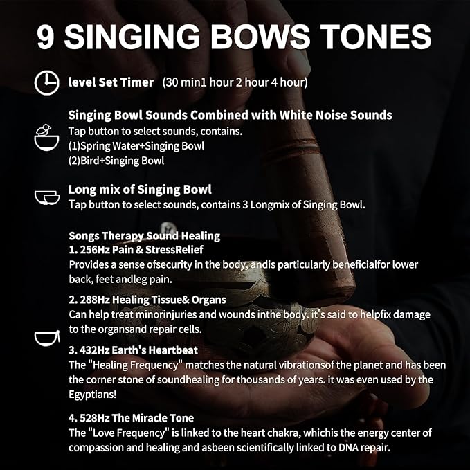 Meditation Sound Machine,Portable Electronic Singing Bowl Rifes Machine Frequency Healing,256HZ-432HZ-528HZ 9 Tones Singing Bowl Frequency Generator for Healing with 4 Level Timer and Luminous Button - Bloomnest