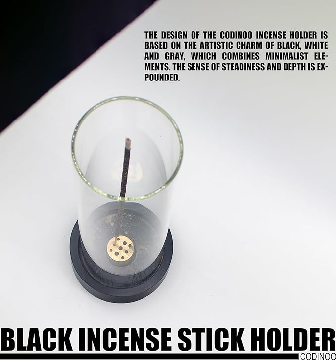 2 pcs Incense Holder for Sticks,Modern Incense Stick Holder with Glass Ash Catcher[Anti ash Flying], Incense Burner Holder,Zen Glass Incense Holder,for Spa Home Decor Yoga Meditation[Black] (2, Black) - Bloomnest
