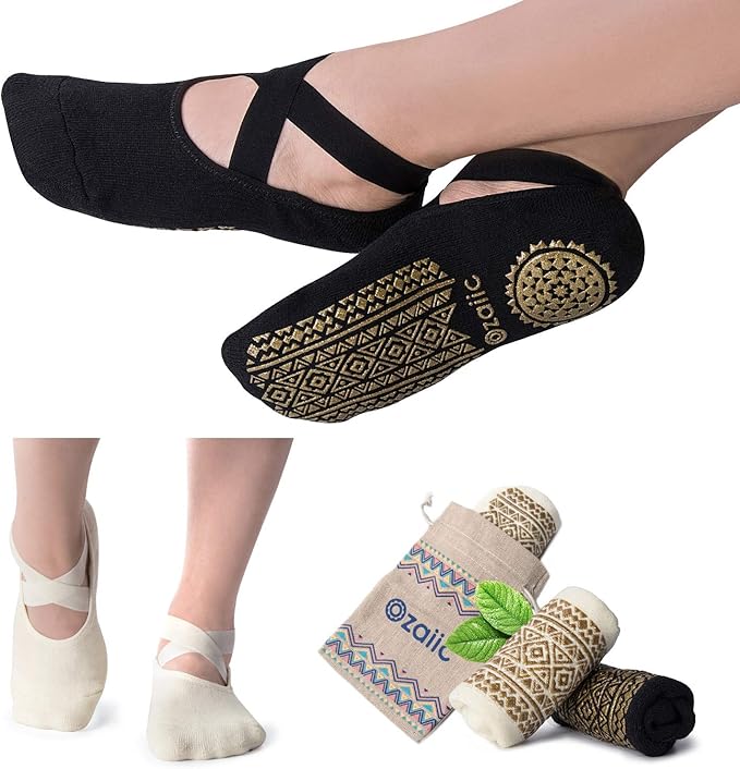 Ozaiic Pilates Socks for Women Non Slip Grip, Yoga Socks with Grippers for Barre, Hospital, Ballet, Dance, Barefoot Workout - Bloomnest