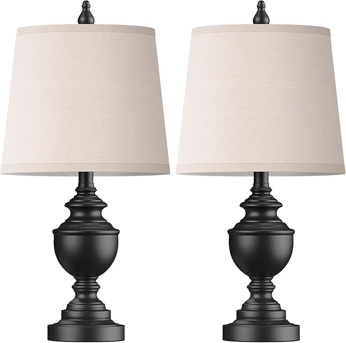 PARTPHONER Retro Table Lamps Set of 2, Bedside Lamp for Bedroom Rustic Farmhouse Table Lamps for Living Room, Vintage Nightstand Lamps with White Shades, Matte Black - Bloomnest