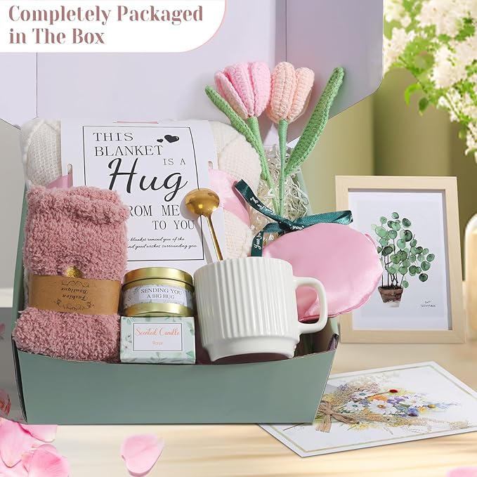 Get Well Soon Gifts for Women Sympathy Gift Baskets Thinking of You Self Care Package Feel Better After Surgery Gifts Tassel Blanket Appreciated Birthday Gifts for Women Sister Friend Mom Daughter - Bloomnest