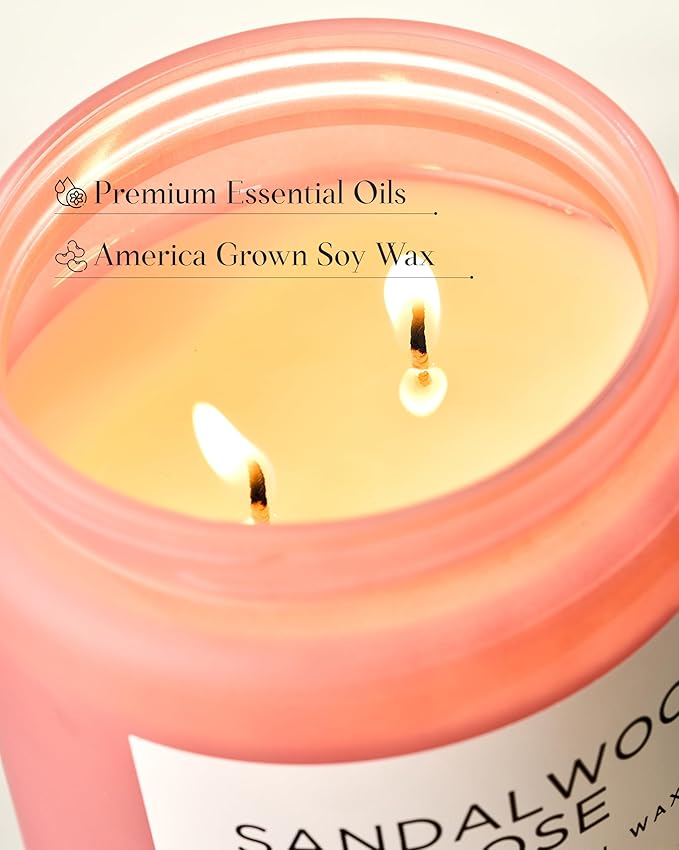 M&SENSE Sandalwood Rose Scented Candle 19.4oz 110 Hours Long Lasting Burn Natural Soy Wax Strong Scented Candle for Home, 2 Wick Home Fragrance Slow Burning Housewarming Gifts for Men Women - Bloomnest