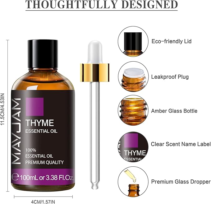 Thyme Essential Oil 3.38FL.OZ - Pure Essential Oils with Glass Dropper - Thyme Oil for Aromatherapy and Diffuser, MAYJAM Essential Oil Singles - Bloomnest